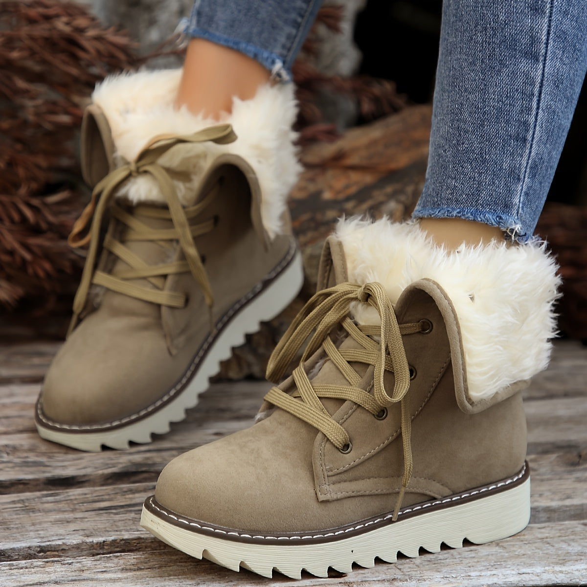 Women's Fleece-Lined Winter Boots with Plush Collar