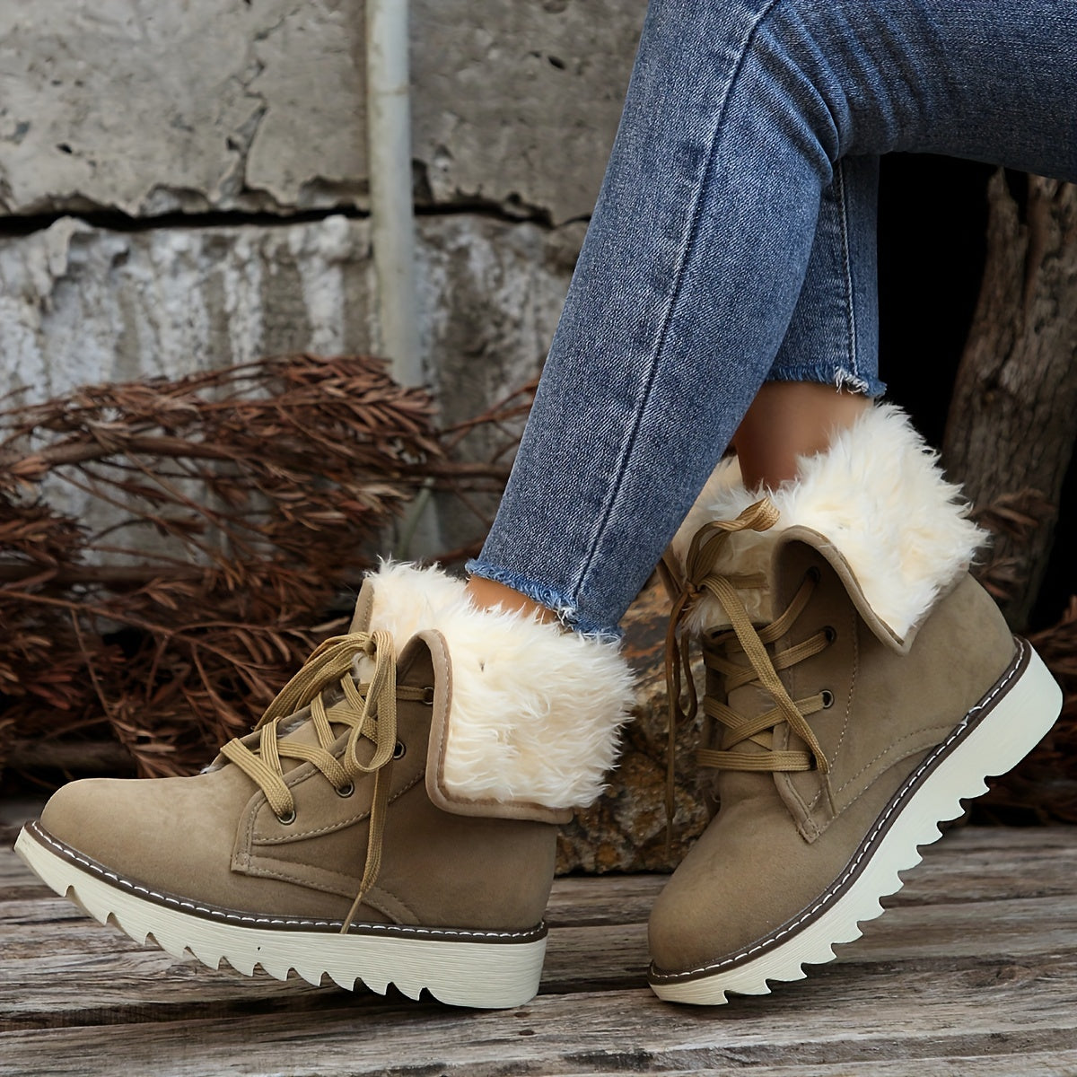 Women's Fleece-Lined Winter Boots with Plush Collar