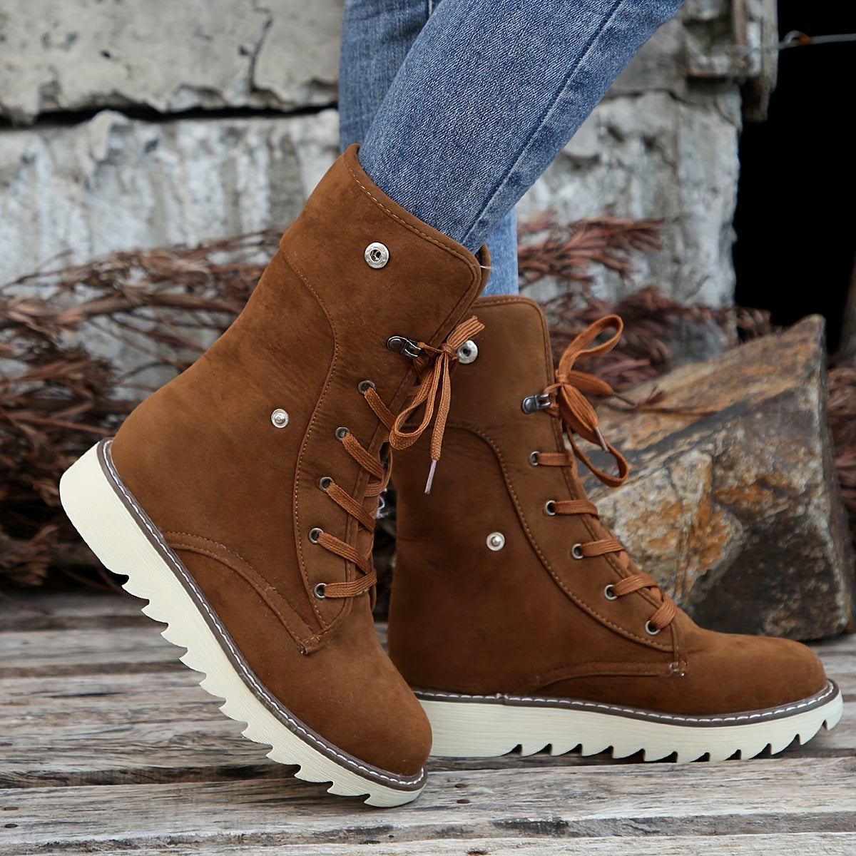 Women's Fleece-Lined Winter Boots with Plush Collar