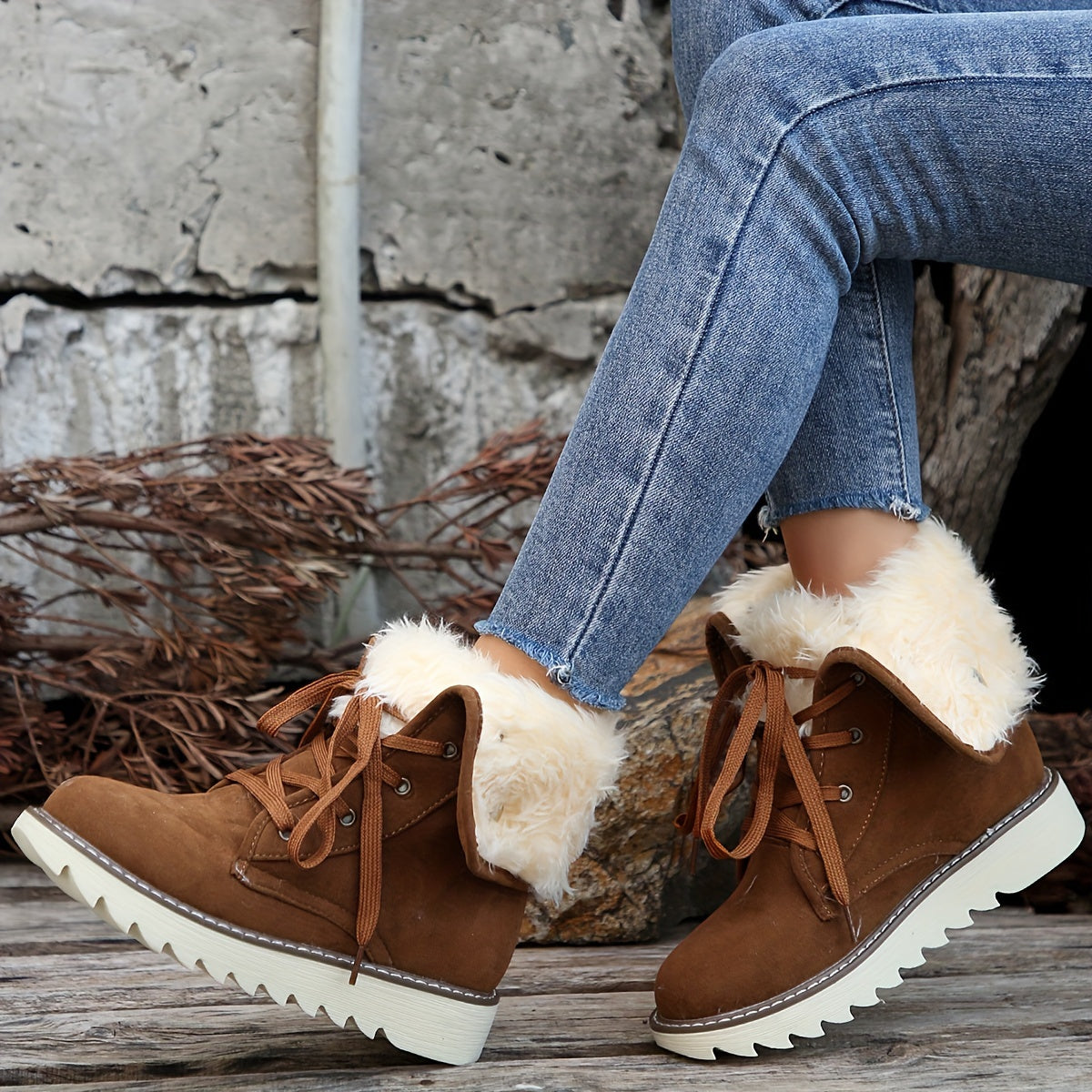 Women's Fleece-Lined Winter Boots with Plush Collar