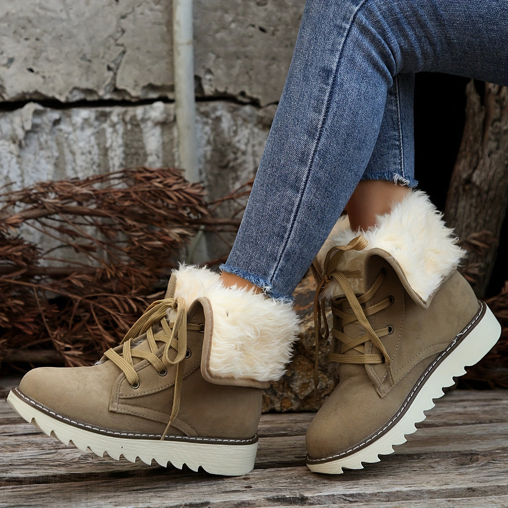 Women's Fleece-Lined Winter Boots with Plush Collar